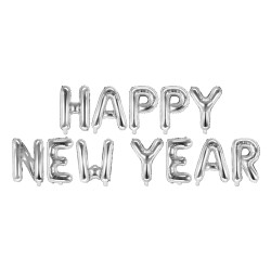 Balon foliowy Happy New Year, 422x46 cm, srebrny
