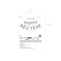 Balon foliowy Happy New Year, 422x46 cm, srebrny
