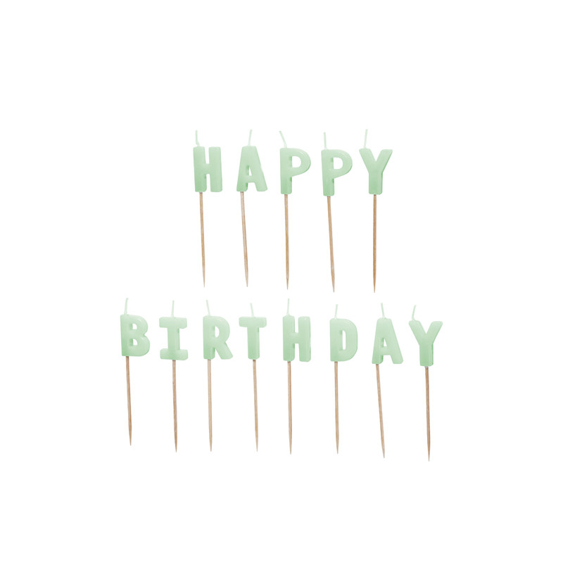 Świeczki urodzinowe Happy Birthday, 2,5 cm, jasny zielony (1 op. / 13 szt.)