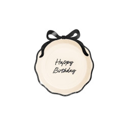 Talerzyki papierowe Happy Birthday z kokardką, mix, 24 cm (1 op. / 6 szt.)