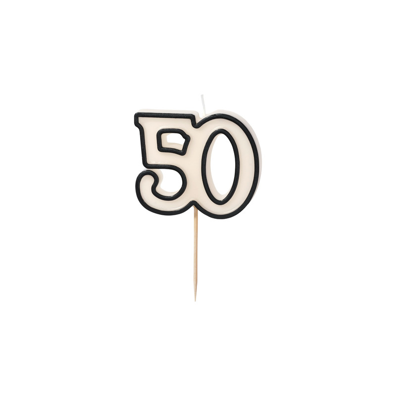 Świeczka urodzinowa liczba 50, 5,5cm, biało-czarny