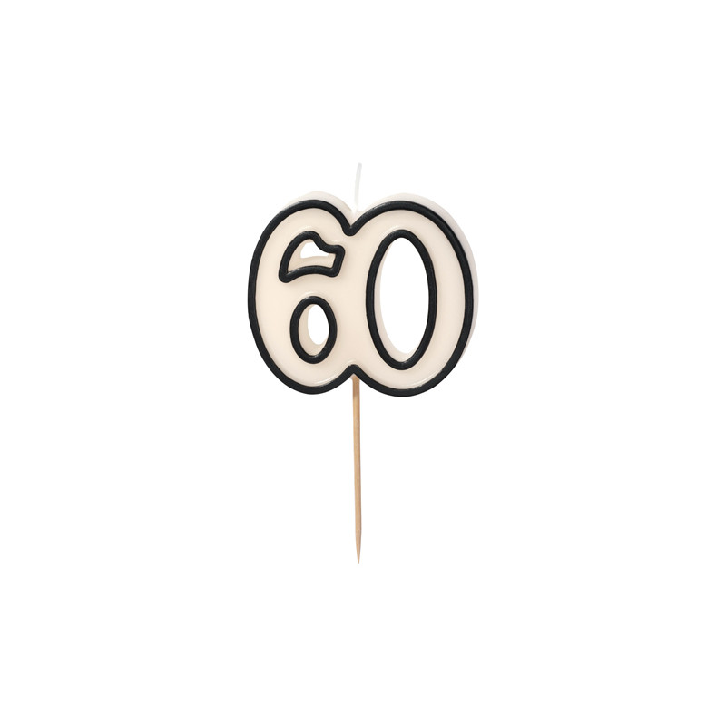 Świeczka urodzinowa liczba 60, 5,5cm, biało-czarny