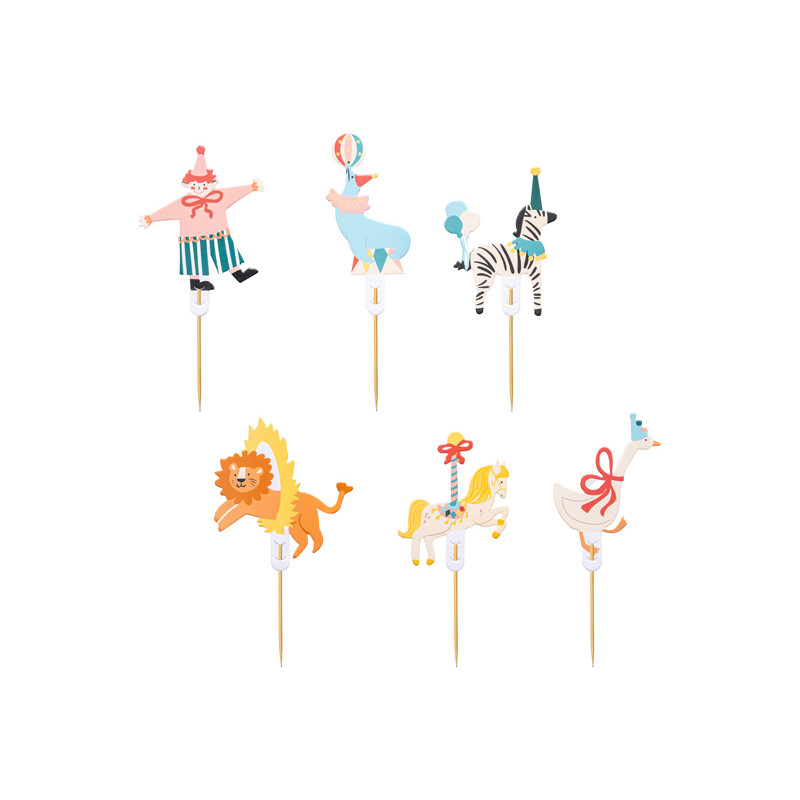 Dekoracje do muffinek Cyrk, 9-11,5 cm, mix (1 op. / 6 szt.)