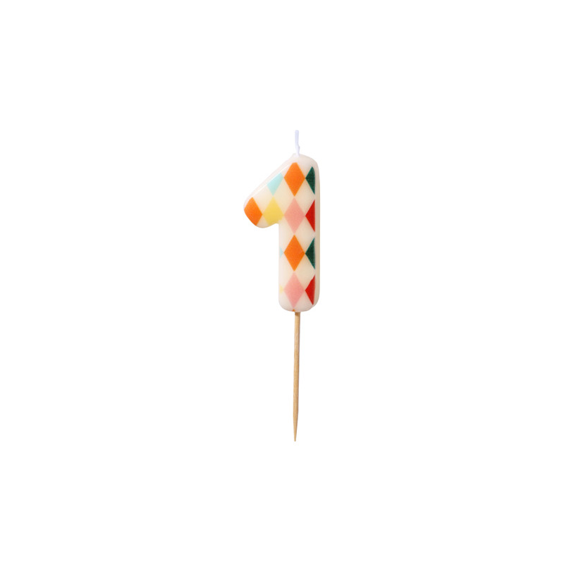 Świeczka urodzinowa Cyfra 1 Romby, 5,5 cm, mix