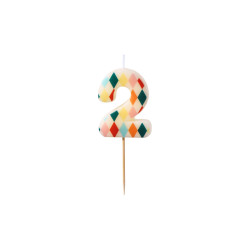 Świeczka urodzinowa Cyfra 2 Romby, 5,5 cm, mix