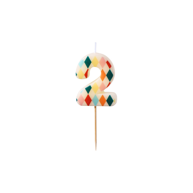 Świeczka urodzinowa Cyfra 2 Romby, 5,5 cm, mix