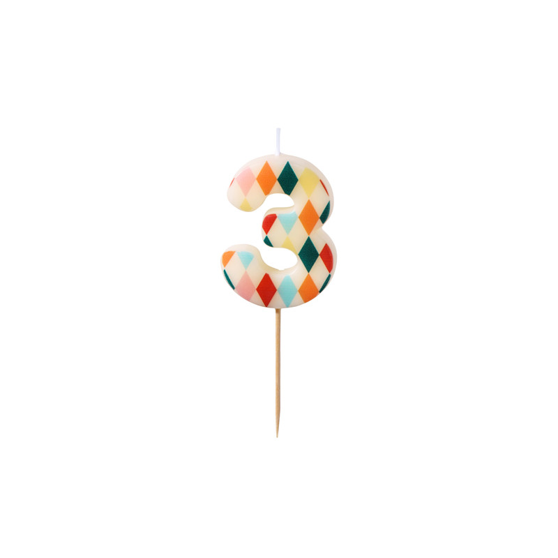 Świeczka urodzinowa Cyfra 3 Romby, 5,5 cm, mix