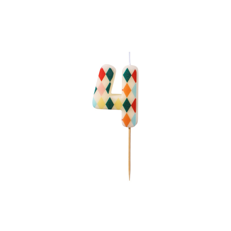 Świeczka urodzinowa Cyfra 4 Romby, 5,5 cm, mix
