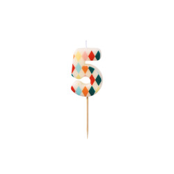Świeczka urodzinowa Cyfra 5 Romby, 5,5 cm, mix