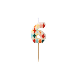 Świeczka urodzinowa Cyfra 6 Romby, 5,5 cm, mix