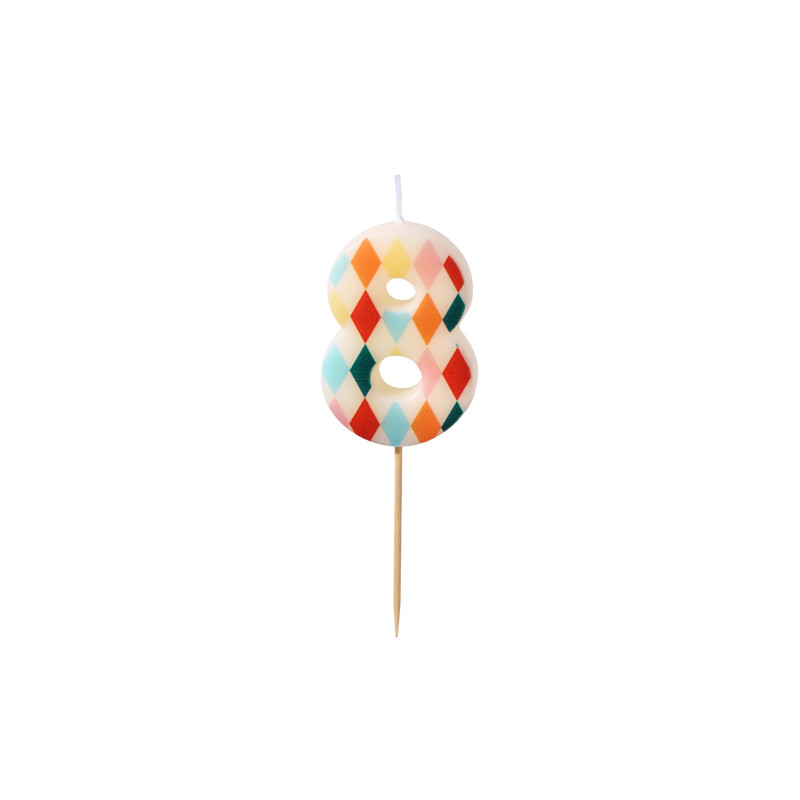 Świeczka urodzinowa Cyfra 8 Romby, 5,5 cm, mix