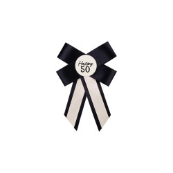Kotylion na 50 urodziny, kremowo-czarny, 11x17 cm