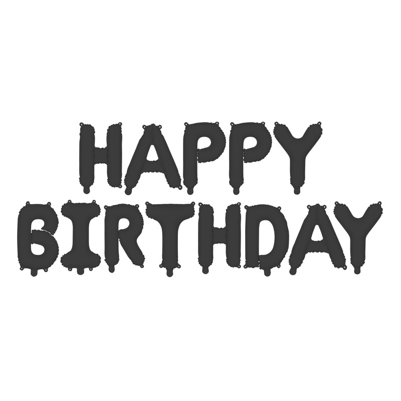 Balon foliowy Happy Birthday, 340x35cm, czarny