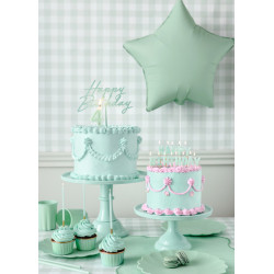 Topper akrylowy na tort Happy Birthday, zieleń, 16.5 cm