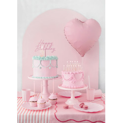 Topper akrylowy na tort Happy Birthday, jasny róż, 16.5 cm
