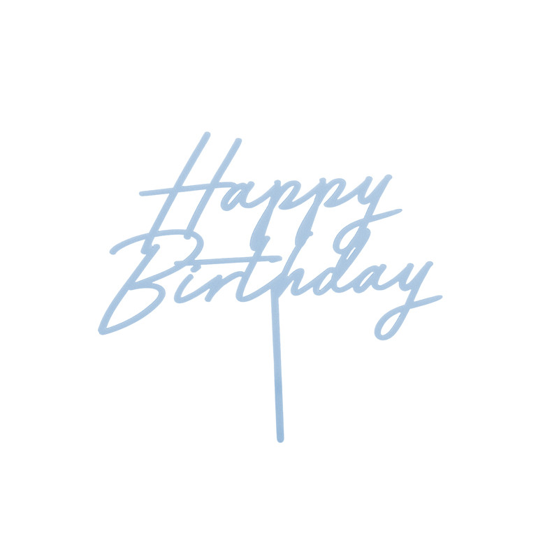 Topper akrylowy na tort Happy Birthday, mglisty niebieski, 16.5 cm