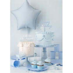Topper akrylowy na tort Happy Birthday, mglisty niebieski, 16.5 cm